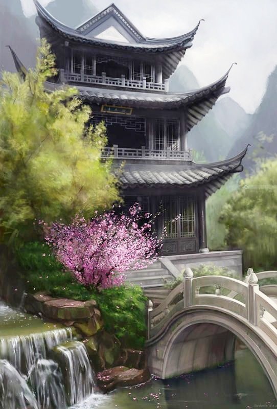 Пагода - деревья, вода, китай пагода, камни - оригинал