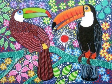 Pássaros . - pássaros. flores .pintura. - оригинал