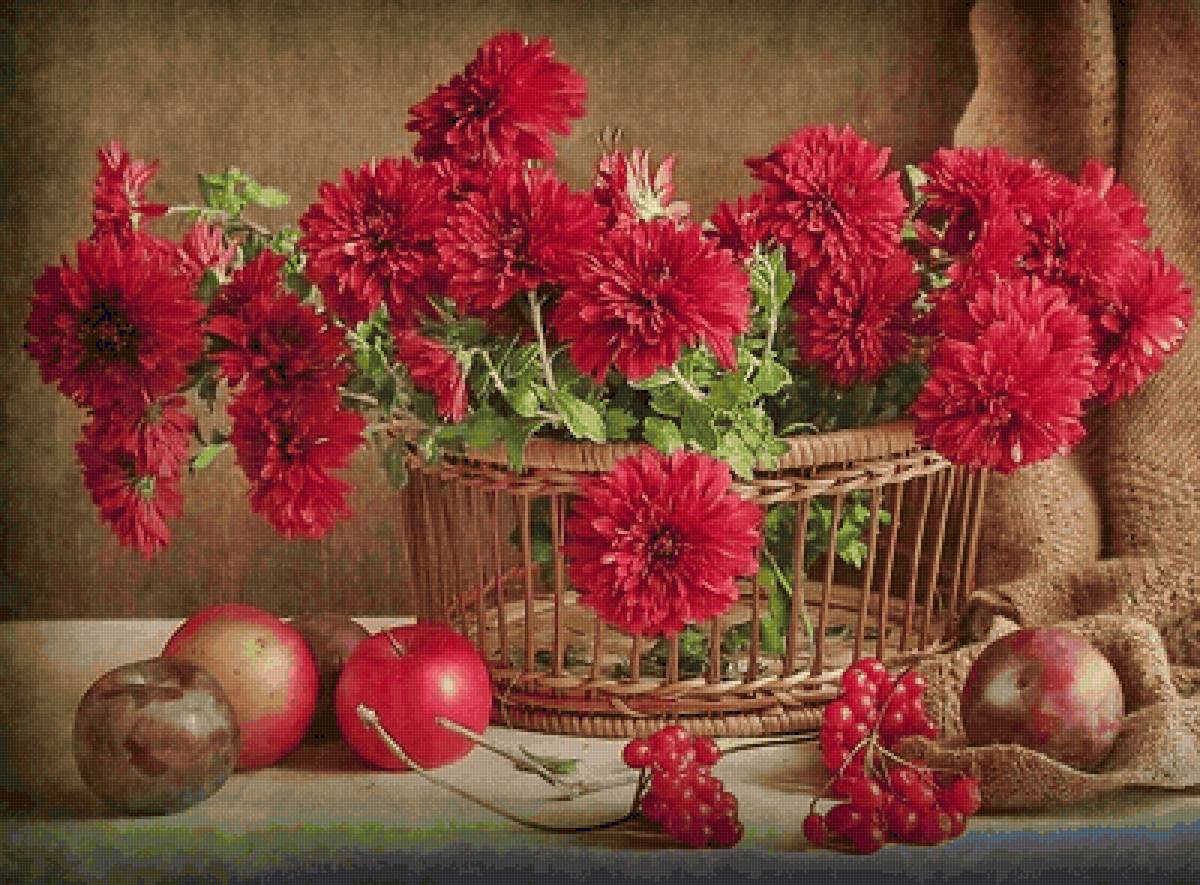 Cesta com flores. - flores .frutas . - предпросмотр