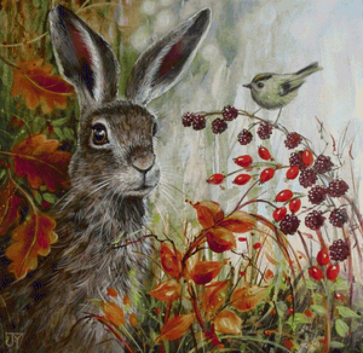 Заяц - лес, поляна, заяц, пейзаж - предпросмотр