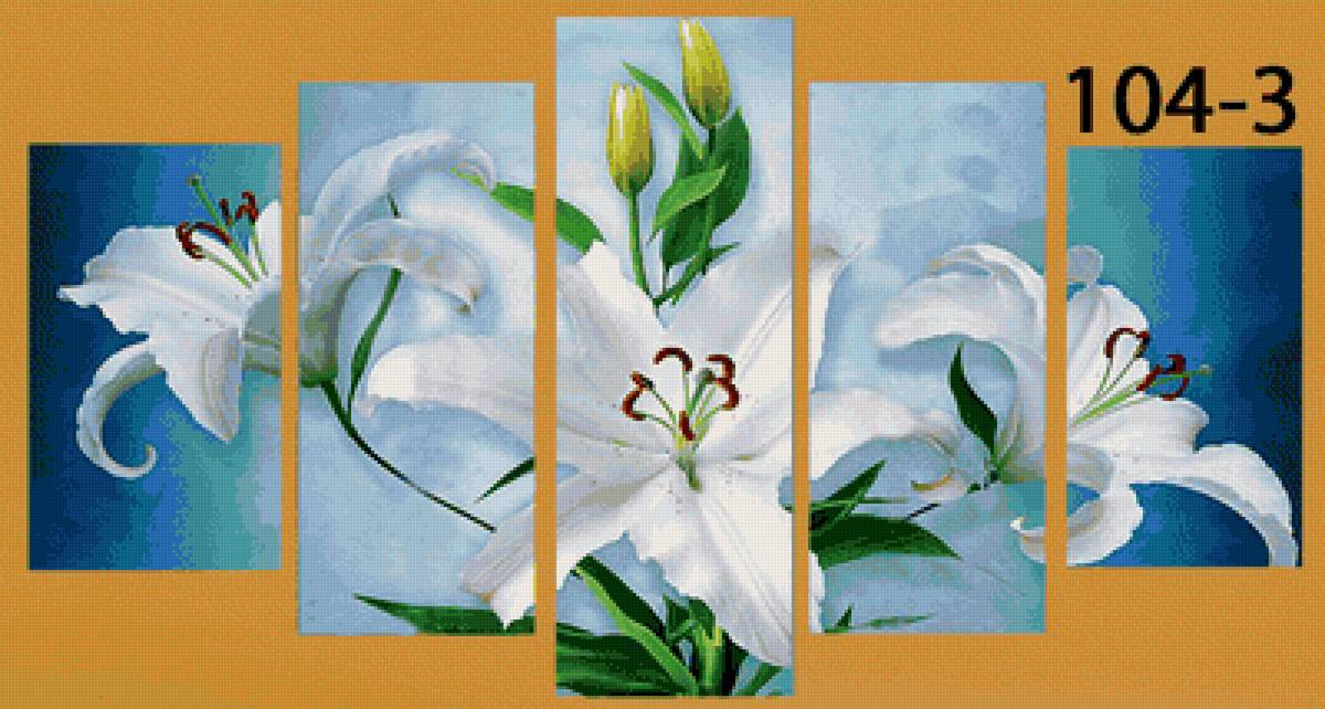 лилии на синем - лилии цветы полиптих - предпросмотр