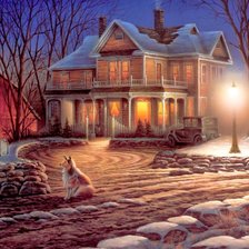 Схема вышивки «ЗИМА, ДОМ, СОБАКА»