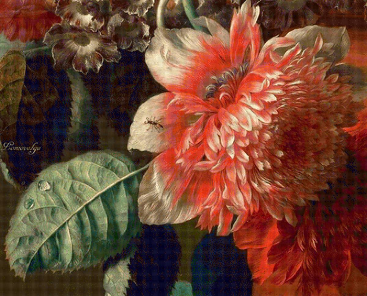 №2365824 - ян ван хейсум. букет цветов в терракотовой вазе с гнездом - предпросмотр