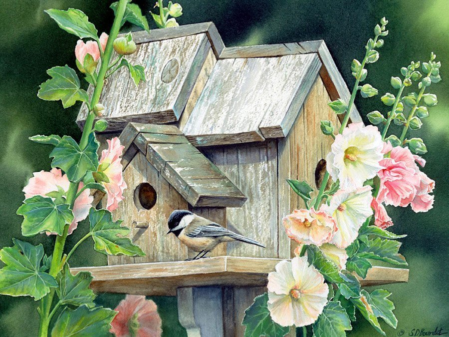 синица - птицы, сьюзен барде, живопись - оригинал