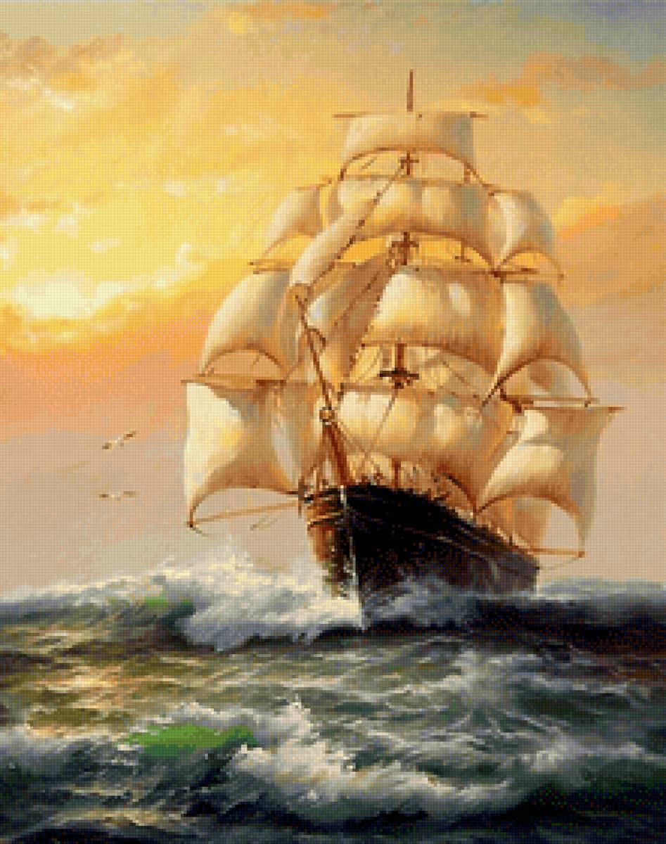 Золотой парусник - море, парусник, корабль - предпросмотр