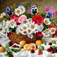 Mesa,decorada.com flores e frutas.