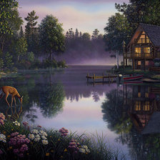 Схема вышивки «домик на озере»