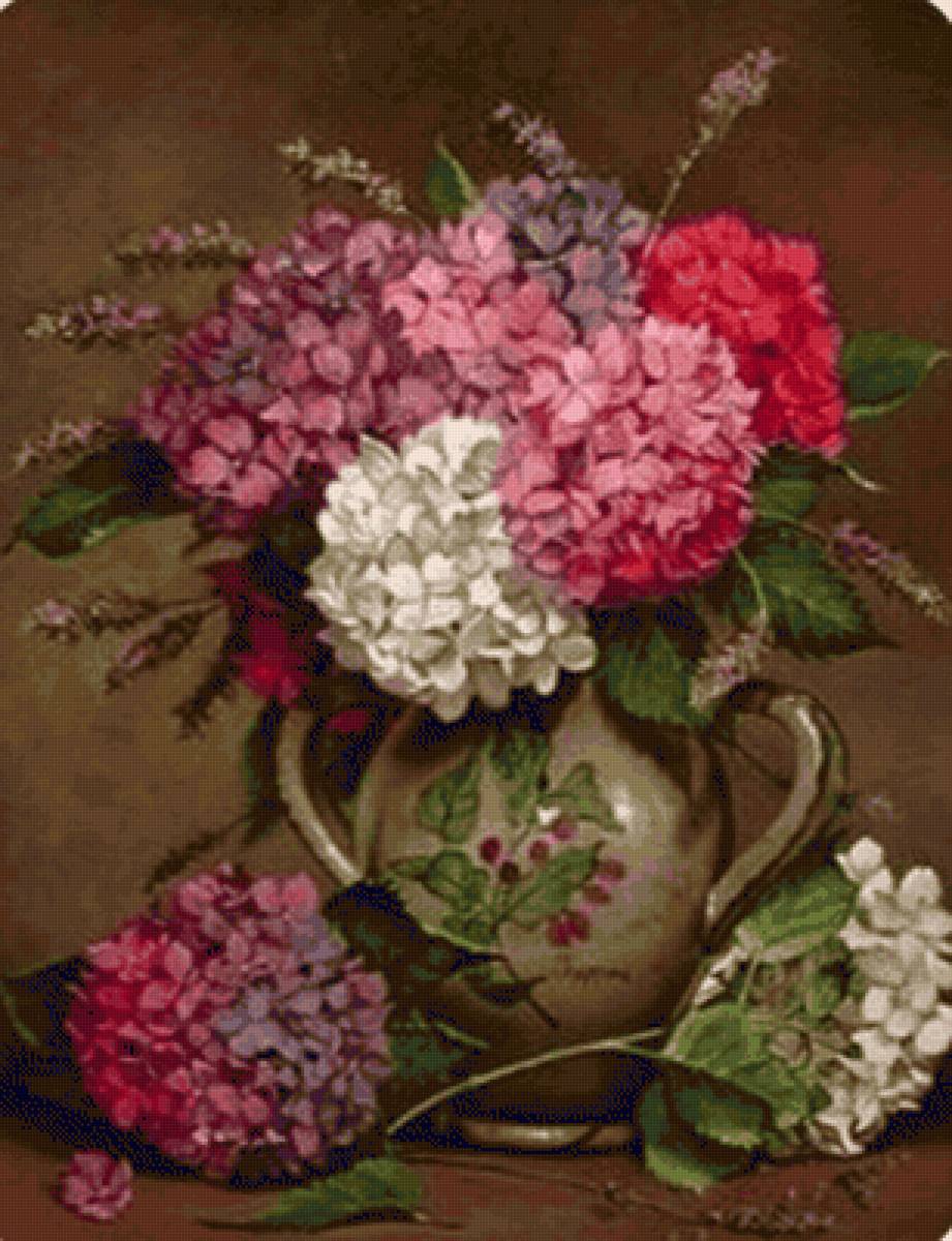 jarrón y hortencias - flores - предпросмотр