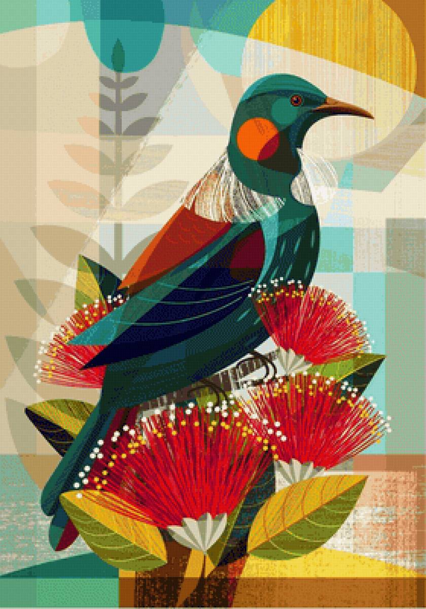 Pássaro. - pássaros. flores .pintura. - предпросмотр