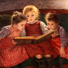 Оригинал схемы вышивки «Three girls reading fairy tales» (№2372860)