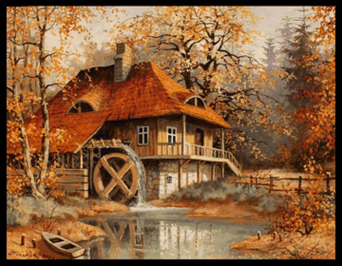 Водяная мельница - лес, река, вода, мельница - предпросмотр