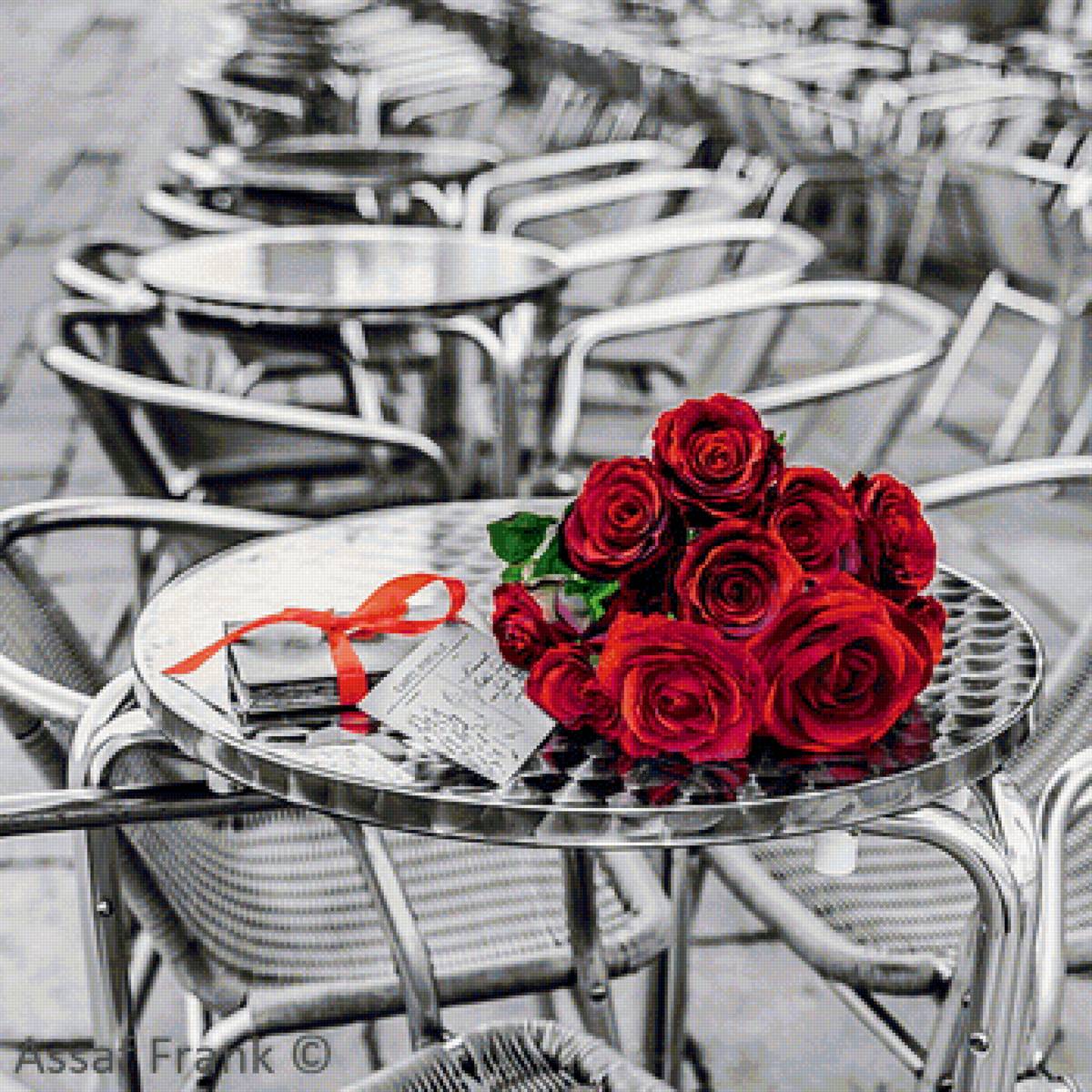 розы - кафе, город, розы, монохром - предпросмотр