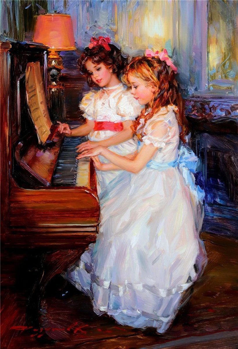 пианистки - дети, живопись, художники, музыка - оригинал