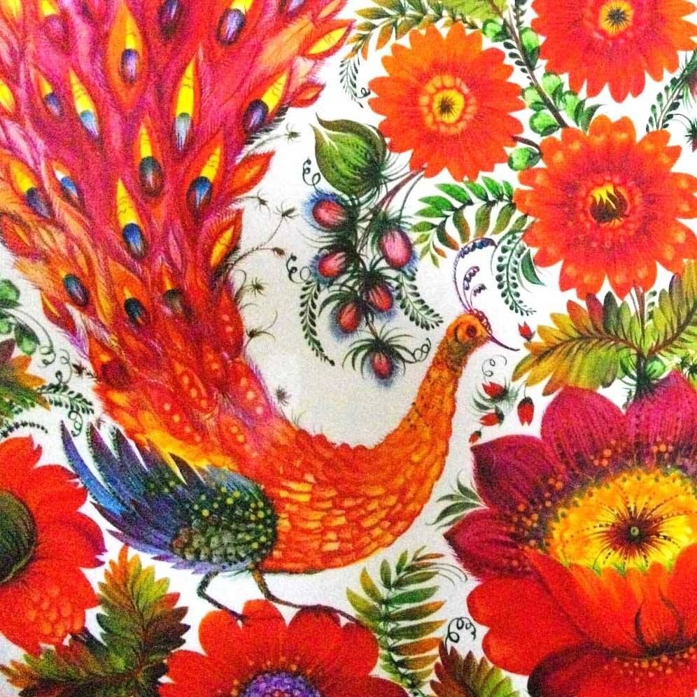 павлин - подушка, птицы, орнамент, роспись - оригинал