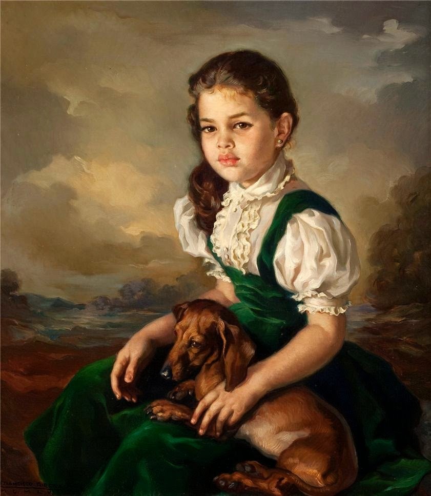 девочка с собакой - дети, художники, живопись, собака - оригинал