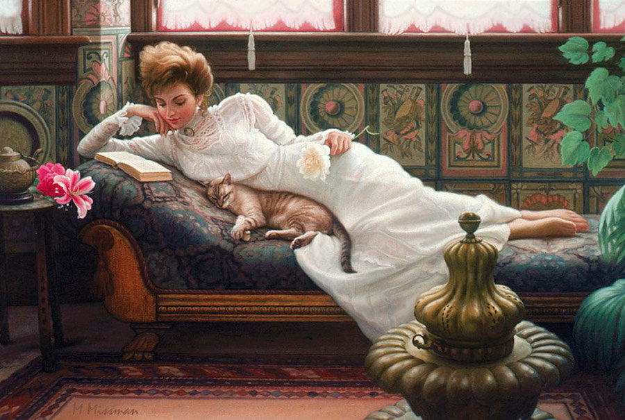 на кушетке - живопись, художники, люди - оригинал