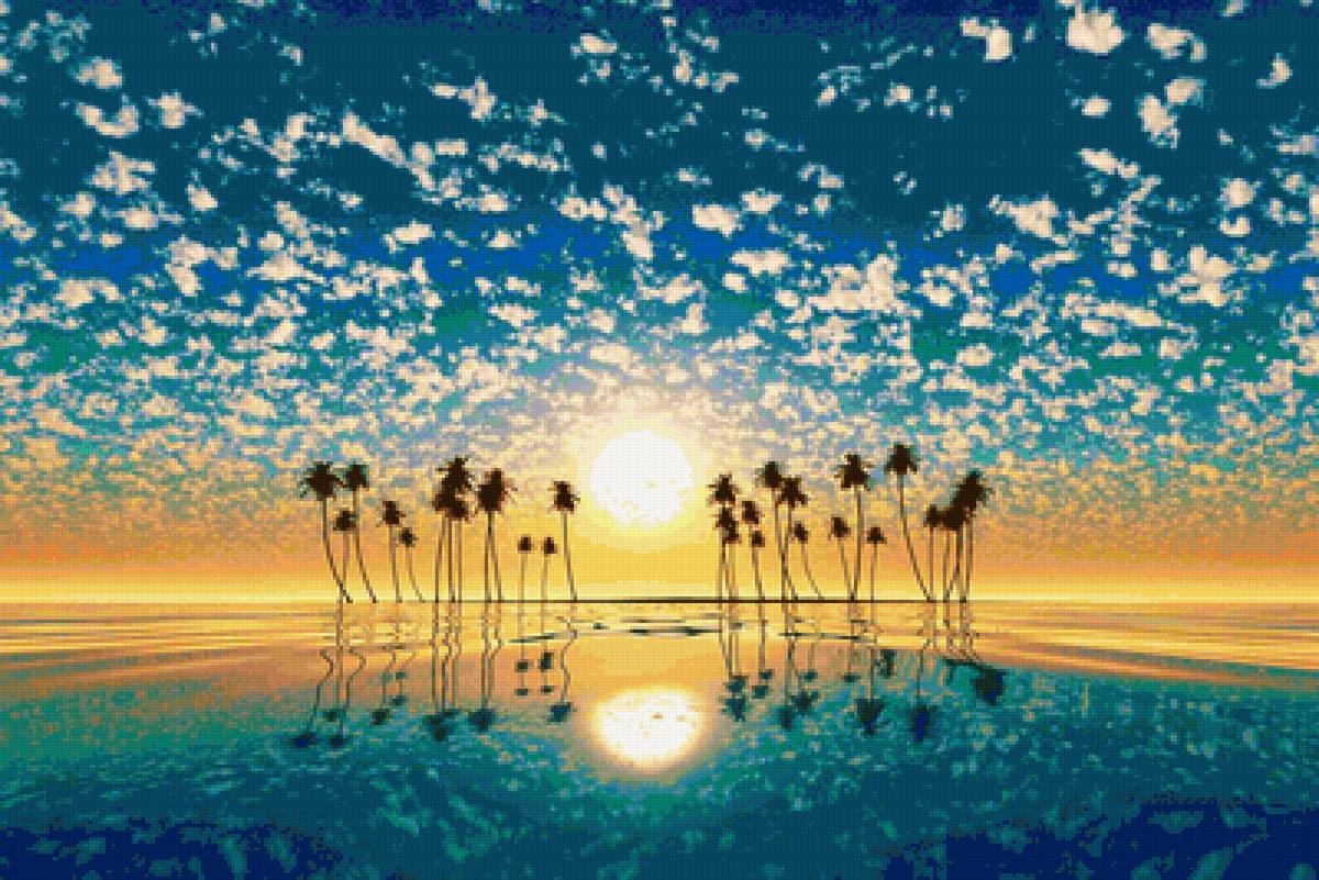 Пальмовый рассвет - море, солнце, пальмы - предпросмотр