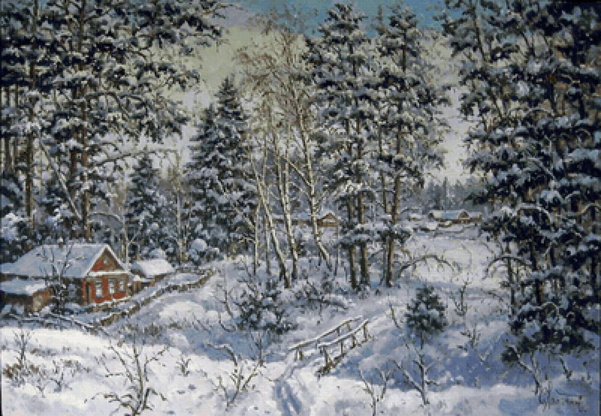 Paisagem de  inverno. - vila, inverno .floresta. - предпросмотр