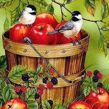 Оригинал схемы вышивки «Птички на яблоках» (№2374445)