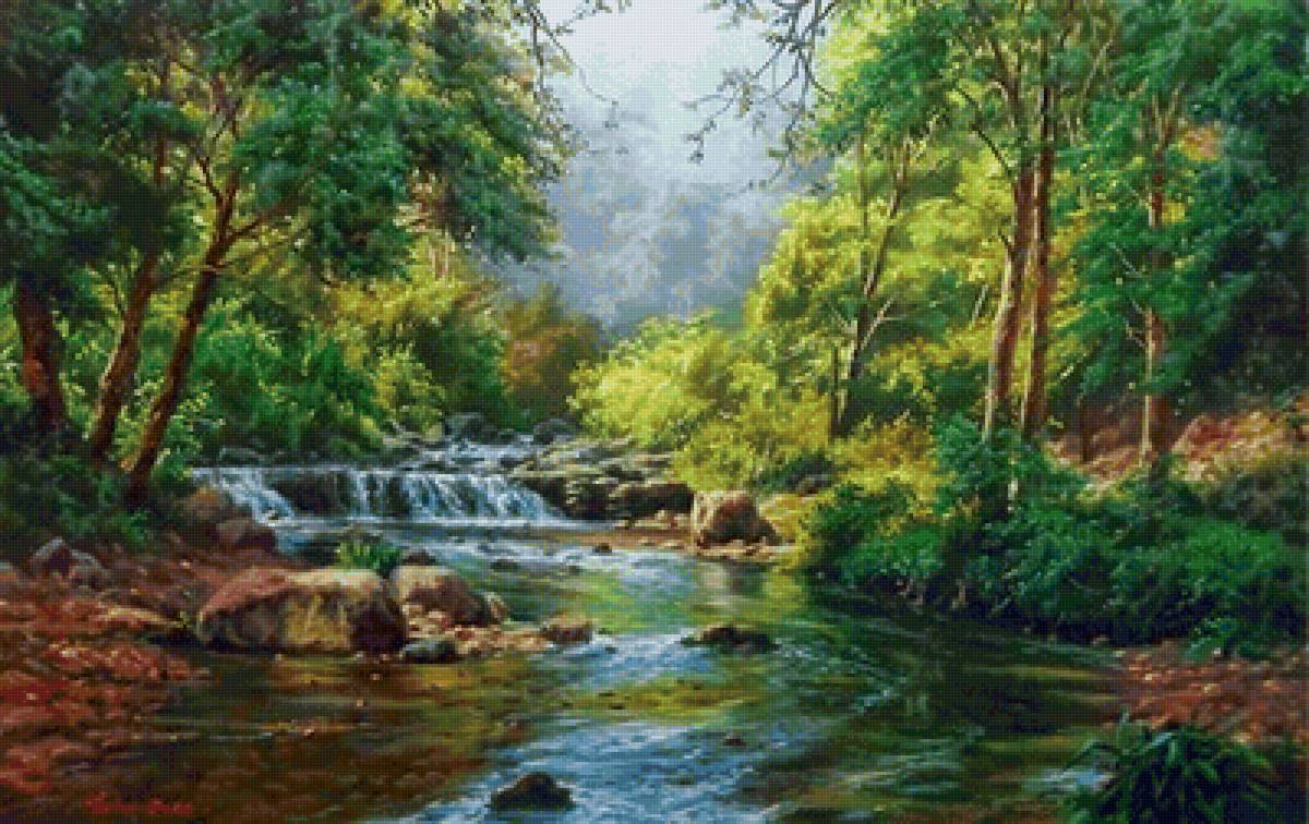 пейзаж - лес, пейзаж, природа, река - предпросмотр