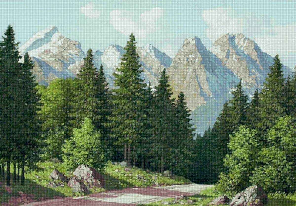 Пейзаж - лето., лес, дорога, пейзаж, горы - предпросмотр