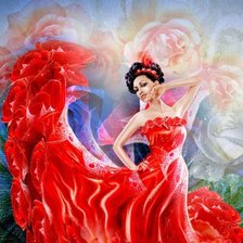 Оригинал схемы вышивки «девушка в красном платье живопись» (№2374897)