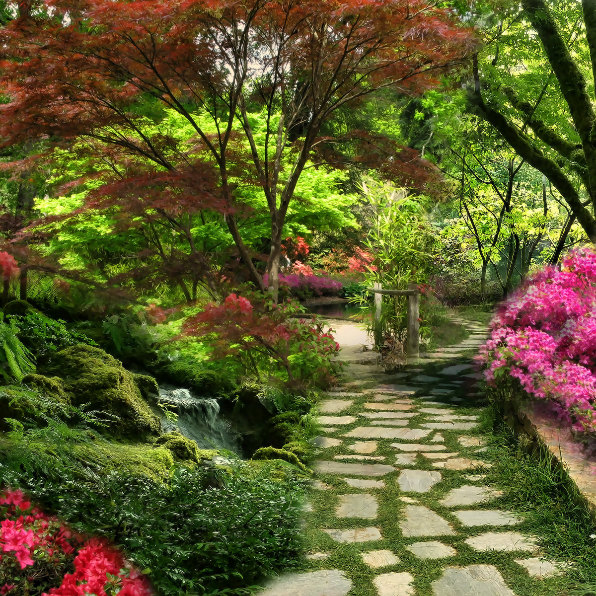 Цветущий сад - весна цветы, сад, дорожка - оригинал