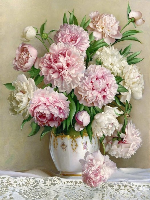 розовые пионы - пионы, цветы, картина - оригинал