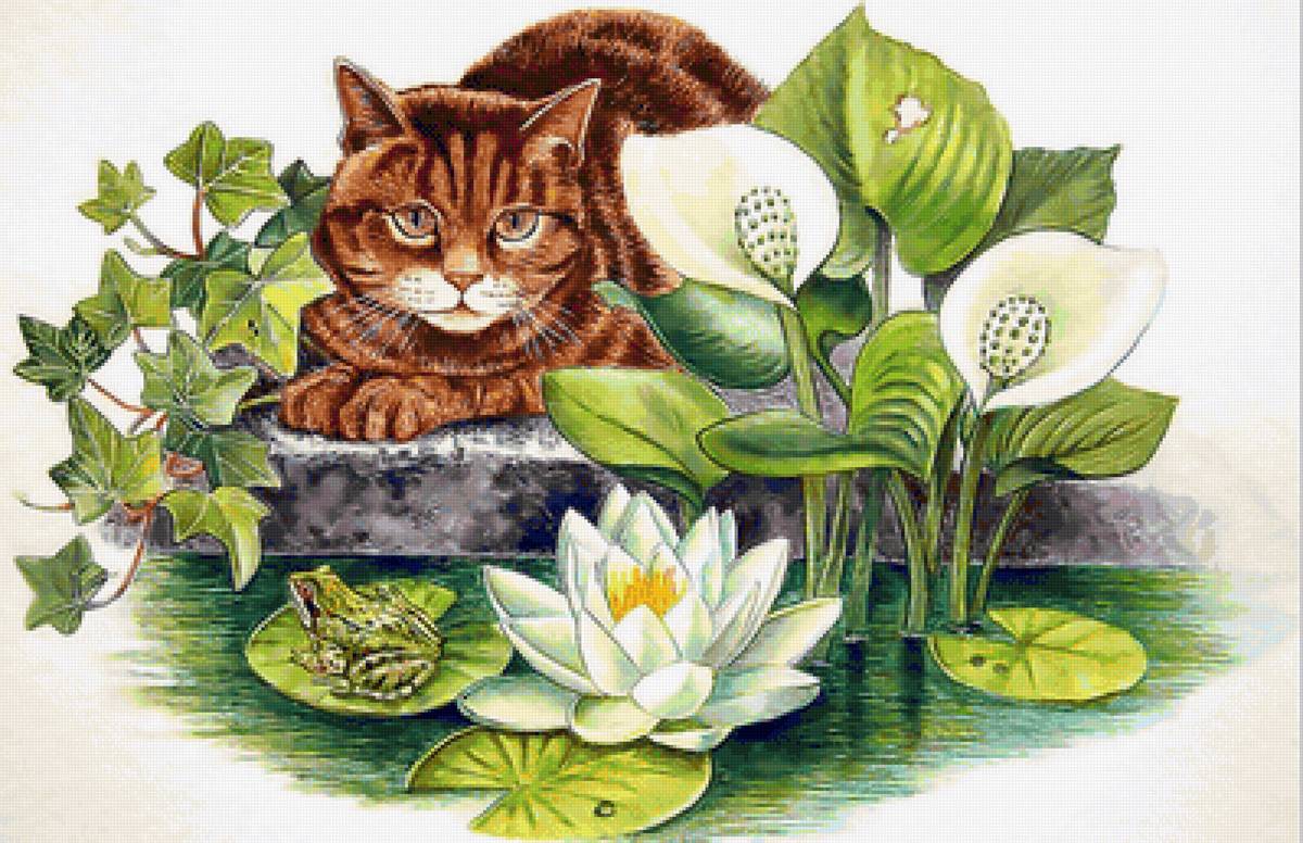 Кот у пруда - кот, пруд - предпросмотр