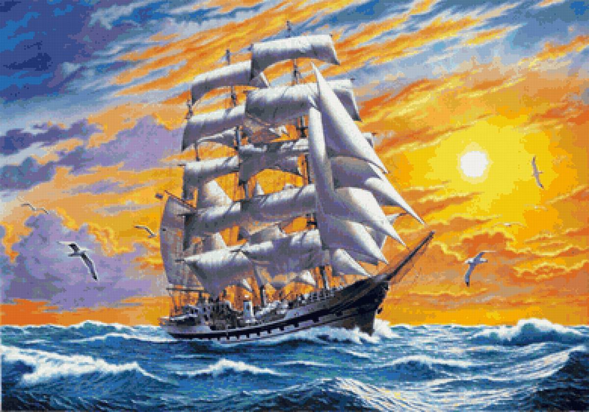 парусник - корабль, закат, море - предпросмотр