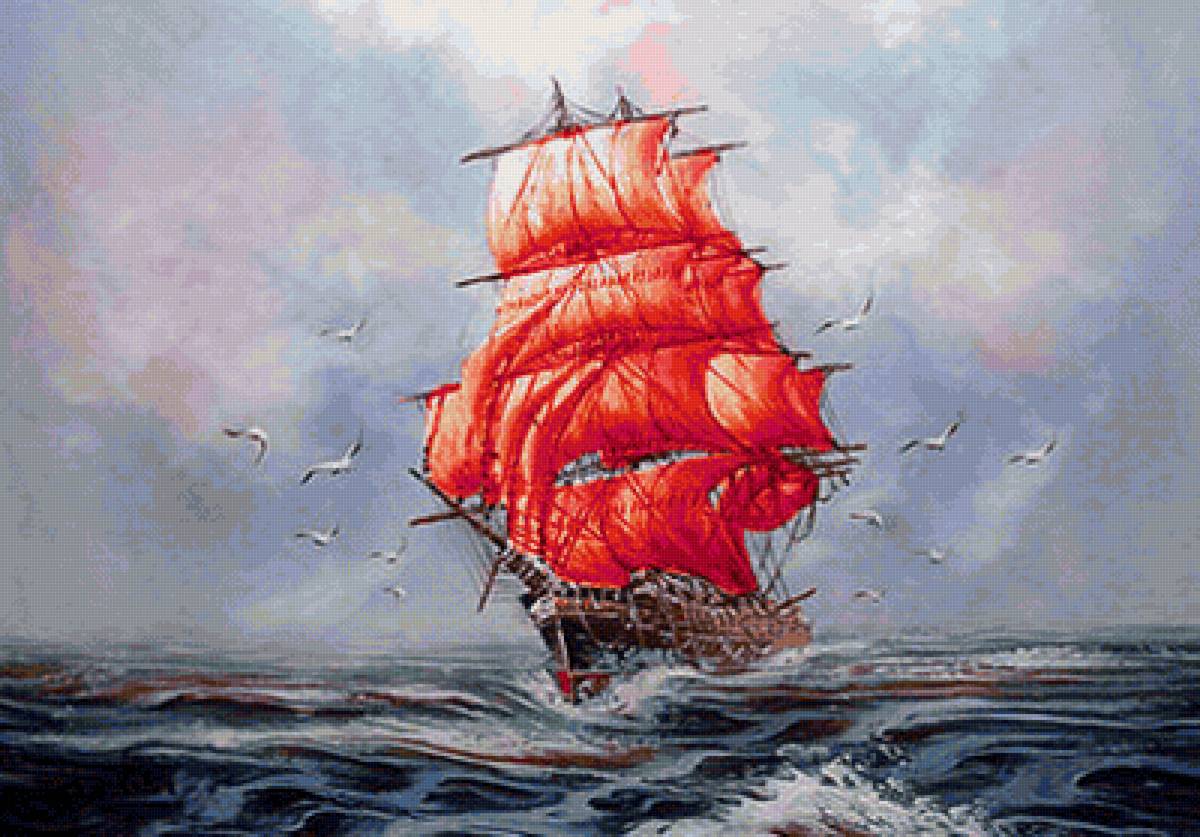 алые паруса - парусник, море - предпросмотр