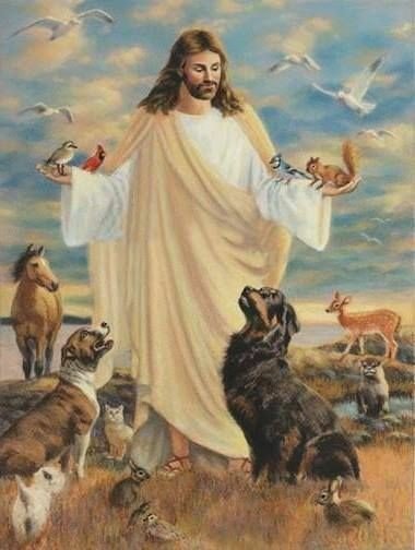 Иисус Христос с животными, с птицами. - оригинал