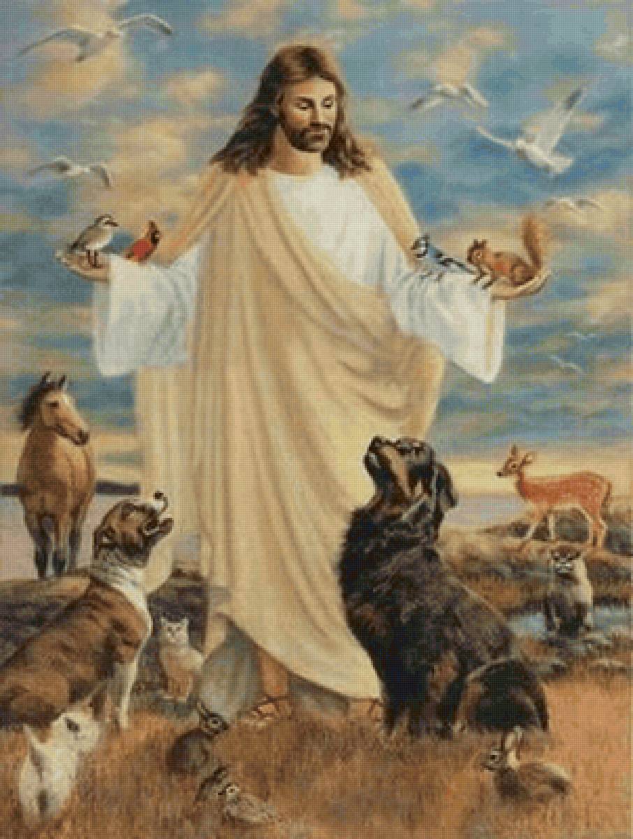 Иисус Христос с животными, с птицами. - предпросмотр