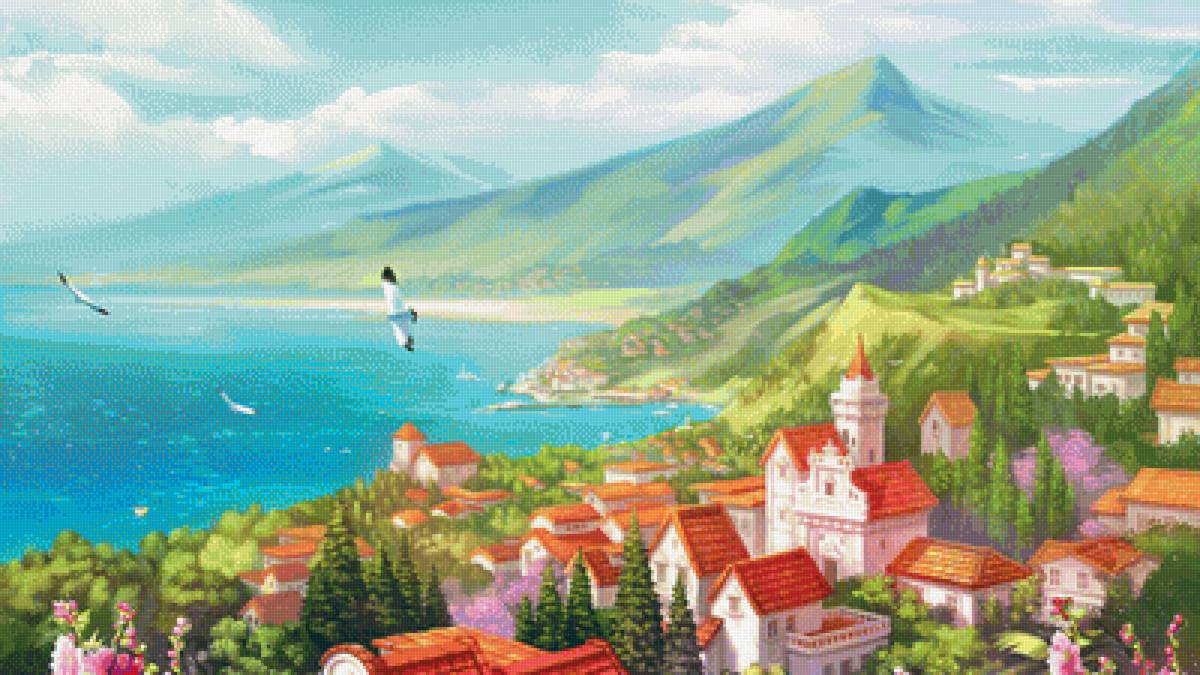 Городок у моря - море, горы, деревня, город - предпросмотр