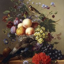 Схема вышивки «голландские натюрморты с цветами и птицами»