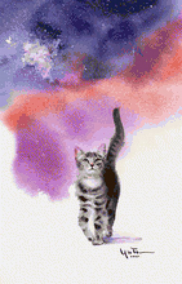 Радужный кот - ютака муратаки, кот, живопись - предпросмотр