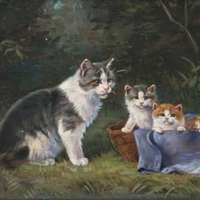 Оригинал схемы вышивки «Кошка с котятами» (№2378683)