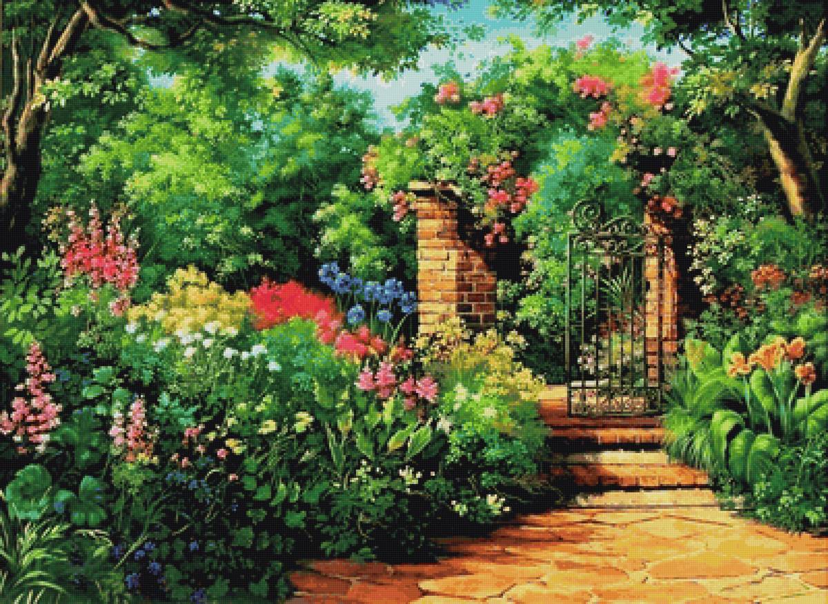 Калитка в сад - сад, природа, цветы - предпросмотр