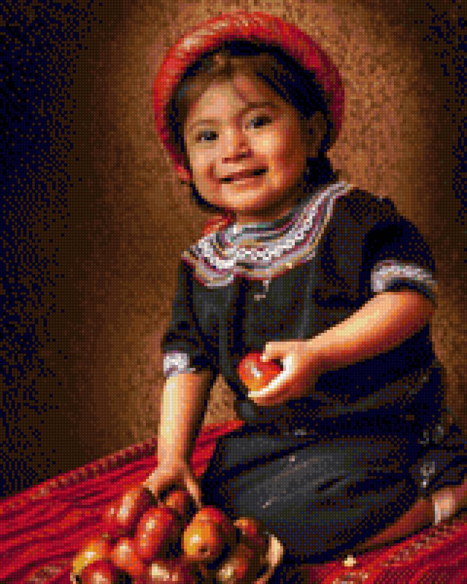 Niña con manzanas - mariposas - предпросмотр