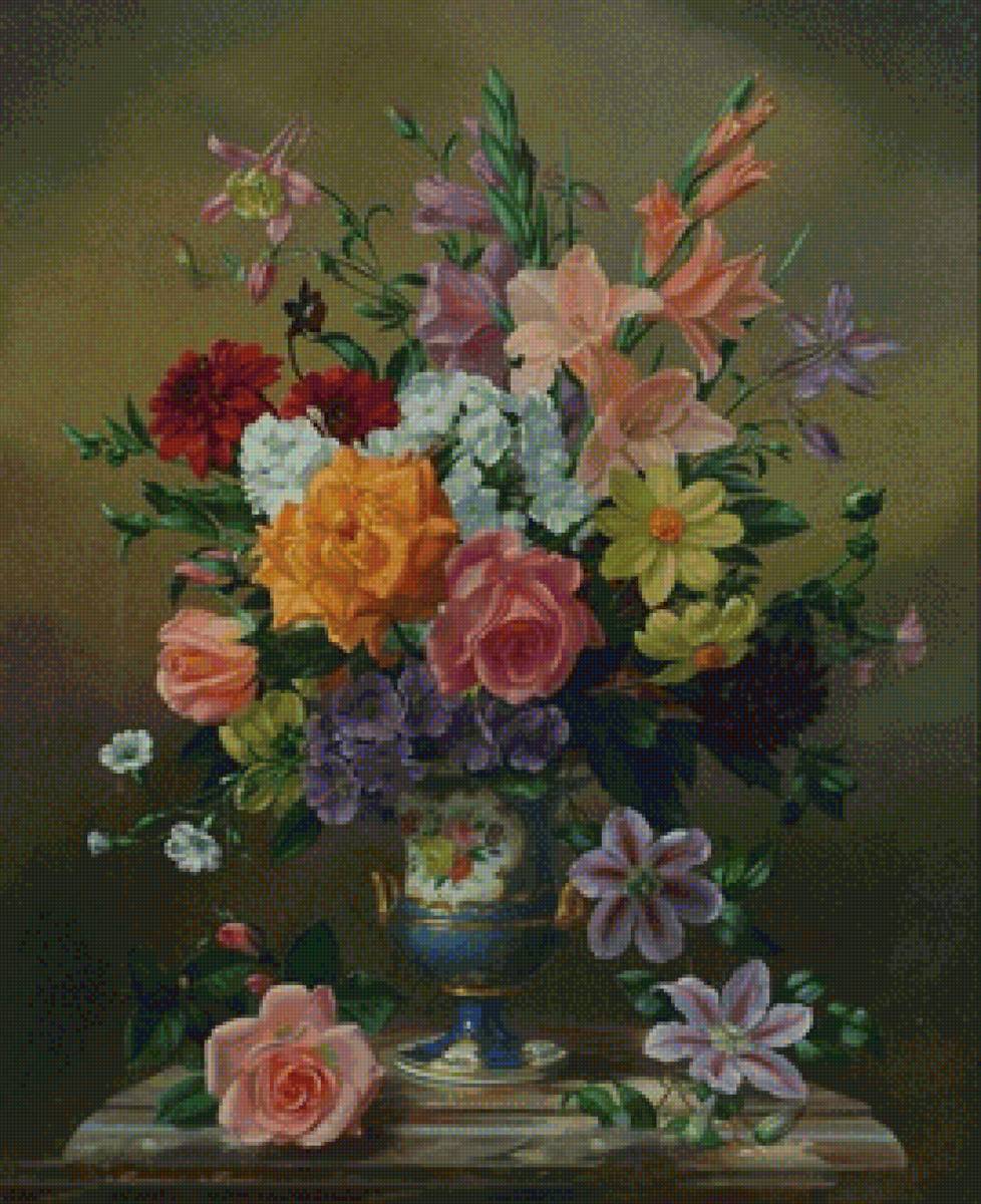 цветочный натюрморт - картина, натюрморт, цветы - предпросмотр