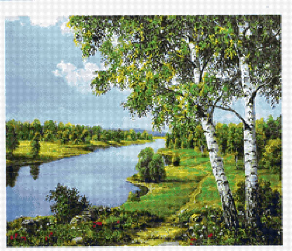 плакучая березка - лето река, пейзаж, березы - предпросмотр