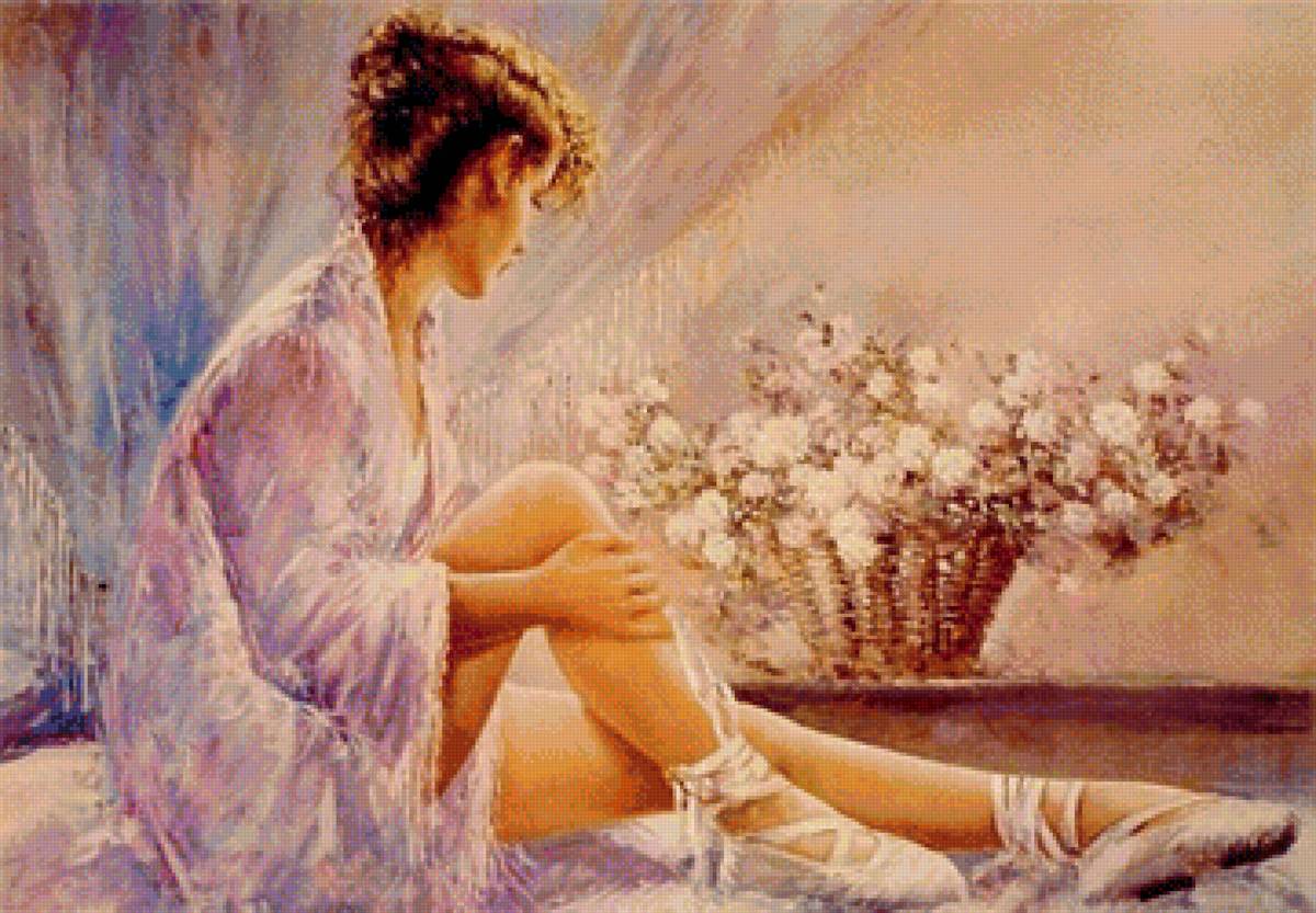 балерина с цветами - цветы, балерина, картина - предпросмотр