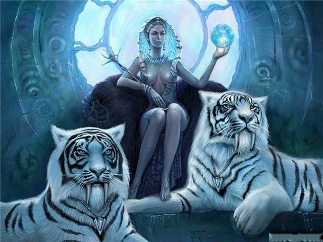 девушка с белыми тиграми - животные, девушка, белый тигр - оригинал