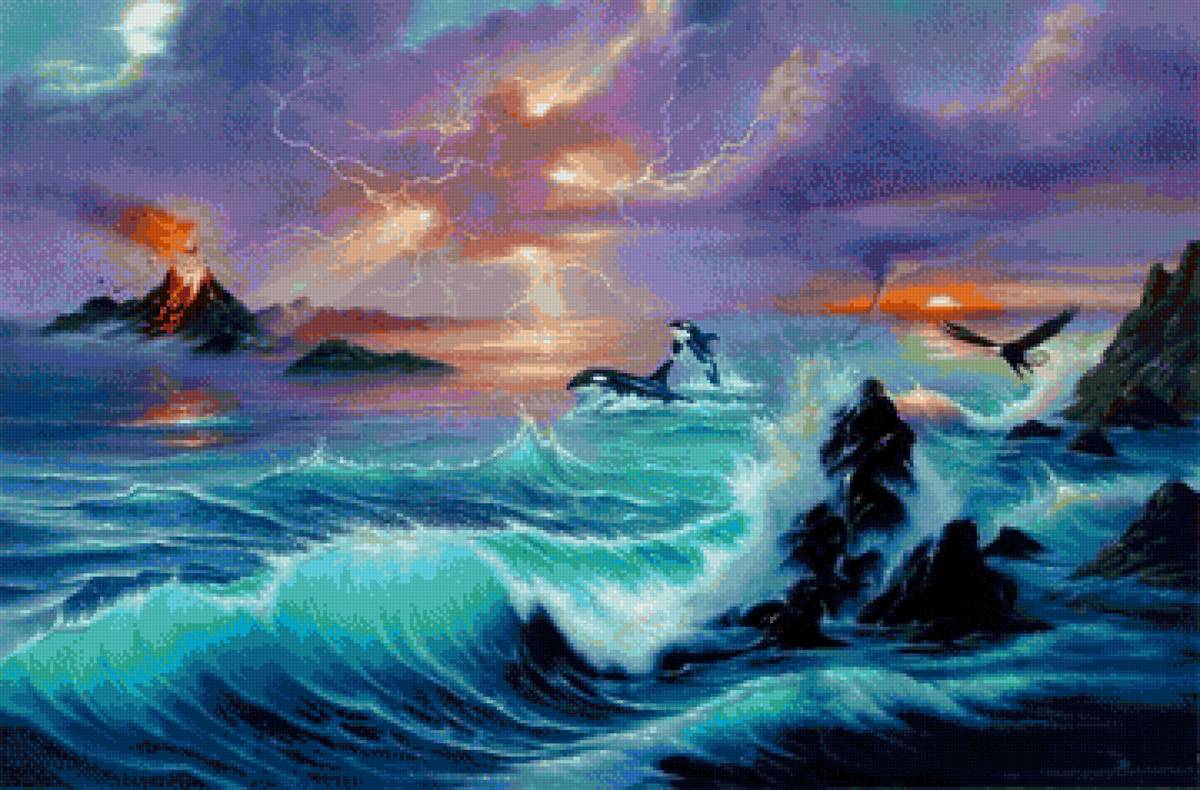 Картина море джим уоррен - море, картина, касатки, птица - предпросмотр