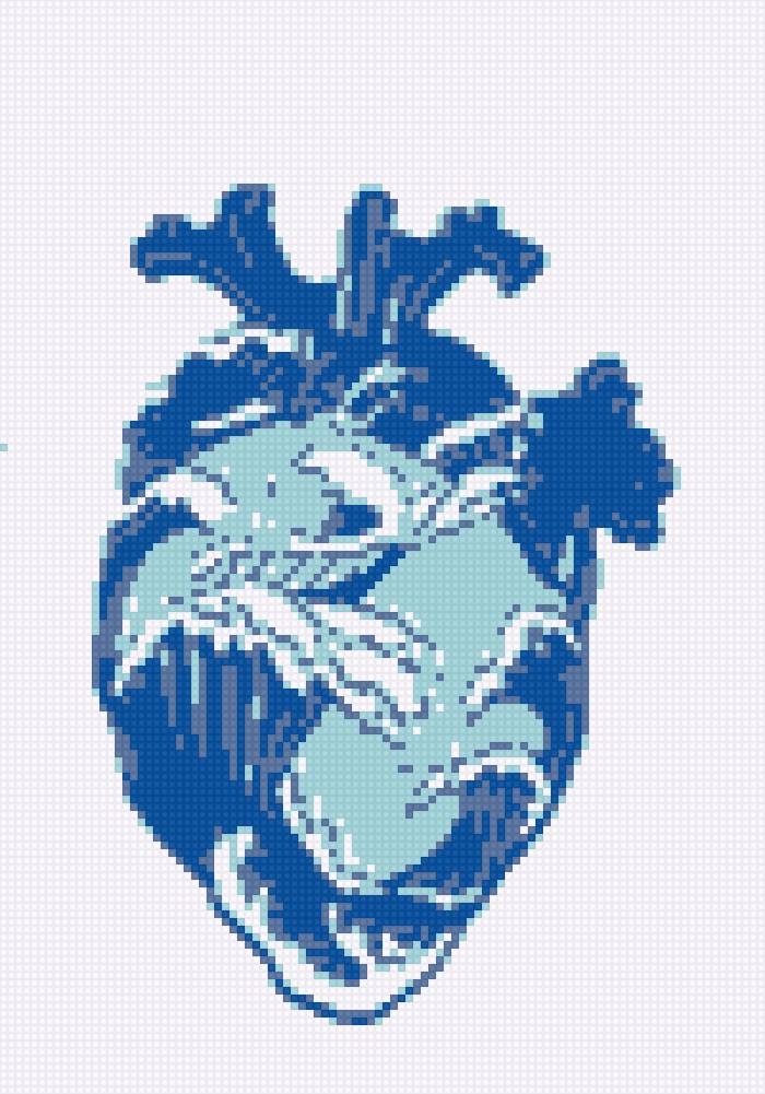 Вышивка "сердце с волнами" - море, анатомическое, волны, сердце, анатомия, сердце человека - предпросмотр