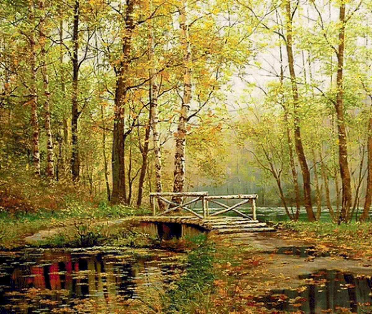 Пейзаж - лес, река, парк, пейзаж, осень, мостик. - оригинал