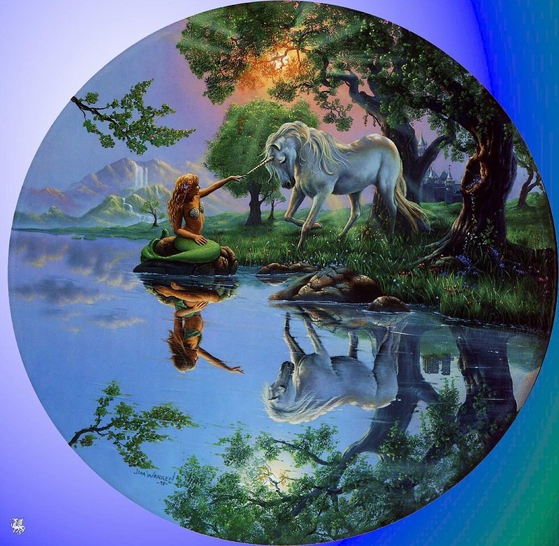 Картины Джима Уоррена единорог - подушка, картина, единорог - оригинал