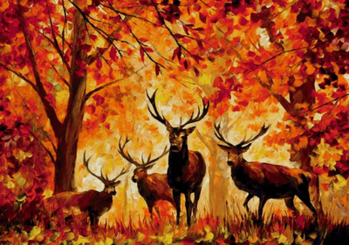 Лесные олени. Леонид Афремов - русские художники - предпросмотр