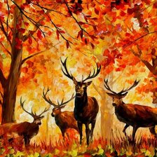 Схема вышивки «Лесные олени. Леонид Афремов»