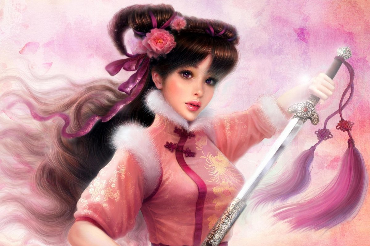 Девушка в розовом фэнтези - мечь, фэнтези, девушка - оригинал